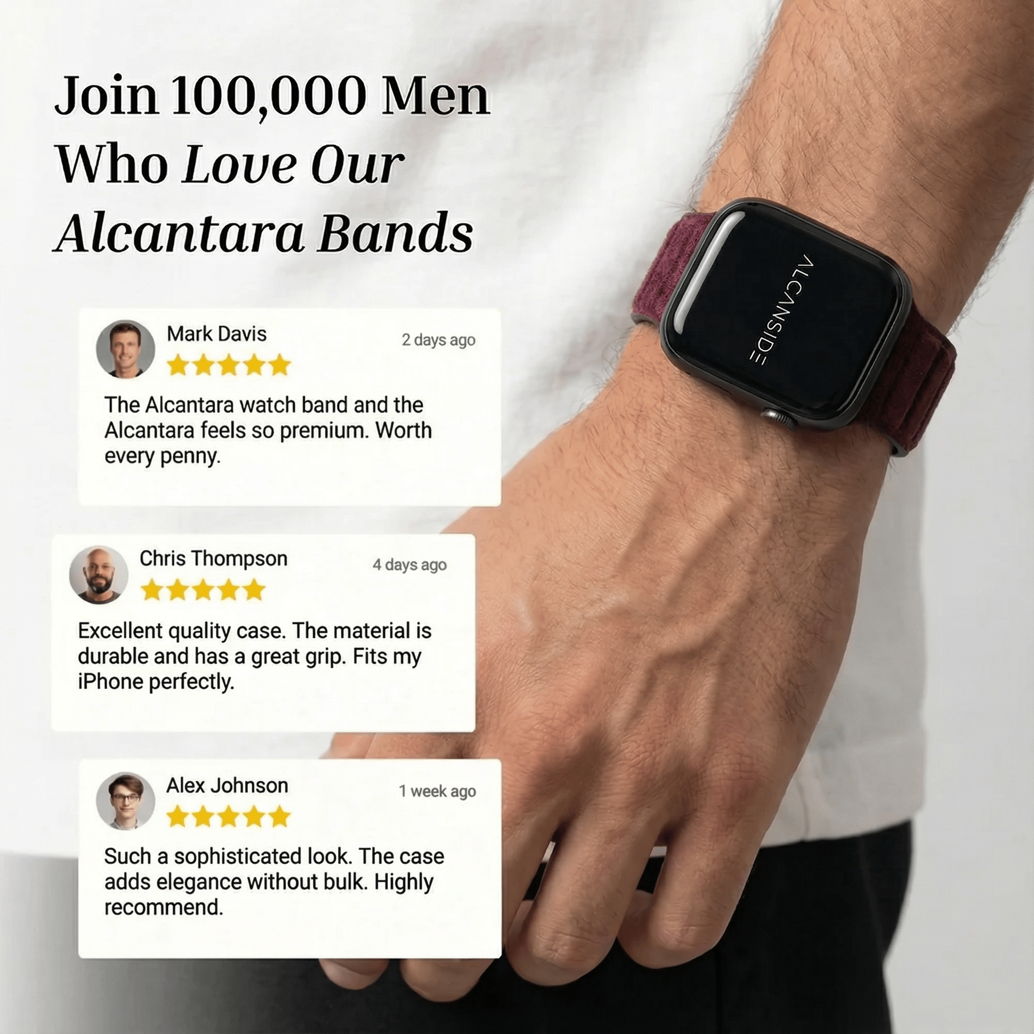 Alcantara Apple Watch Band - Wine Red - 42/44/45/46mm & Ultra (49mm) - Alcanside