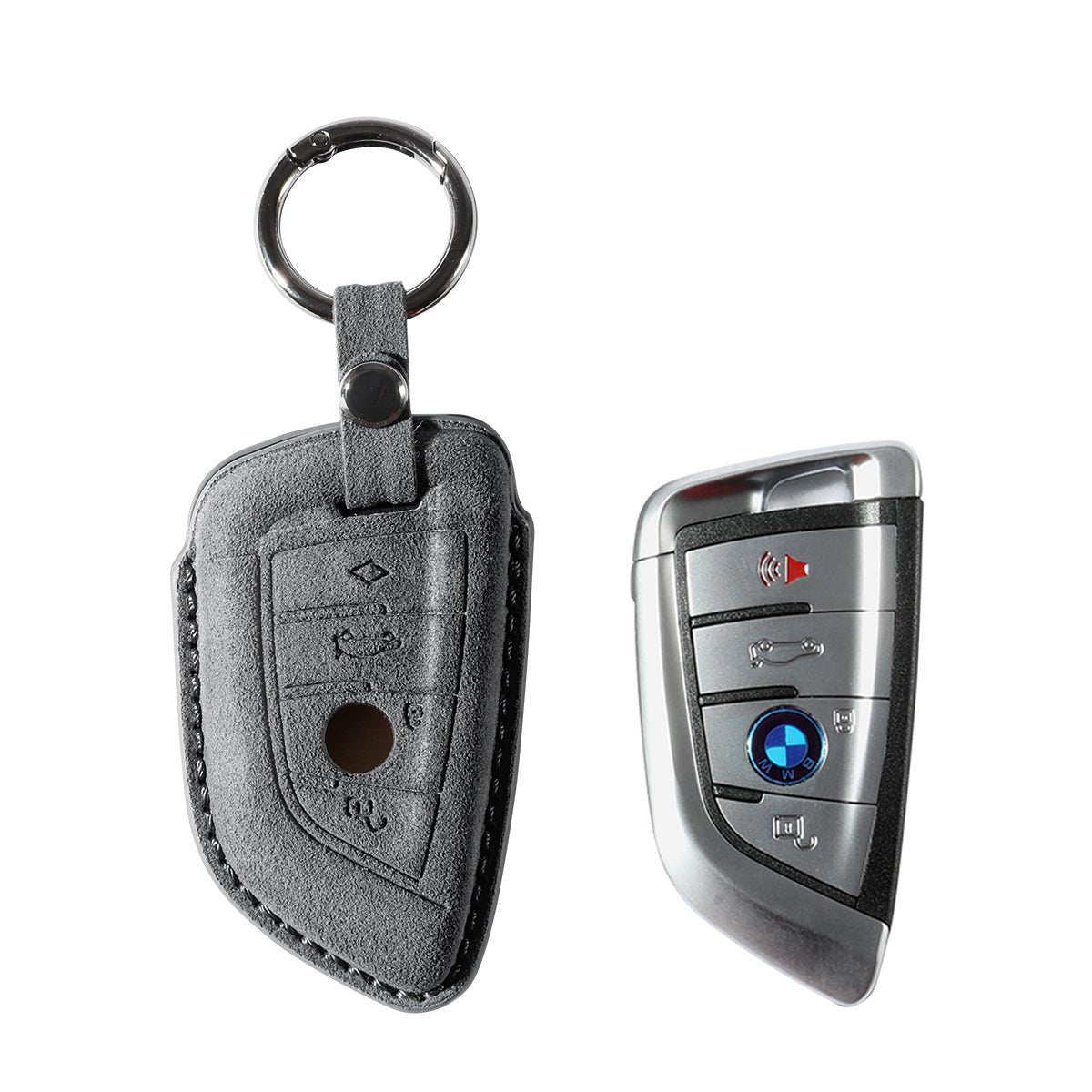 Alcantara Car Key Fob Cover for BMW | Model B with Buckle - Space Grey - Alcanside