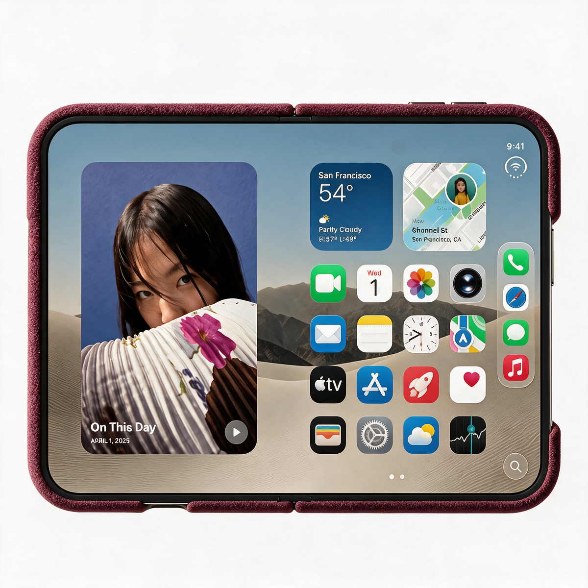 Wine Red Alcantara case for iPhone Duo, product image 3