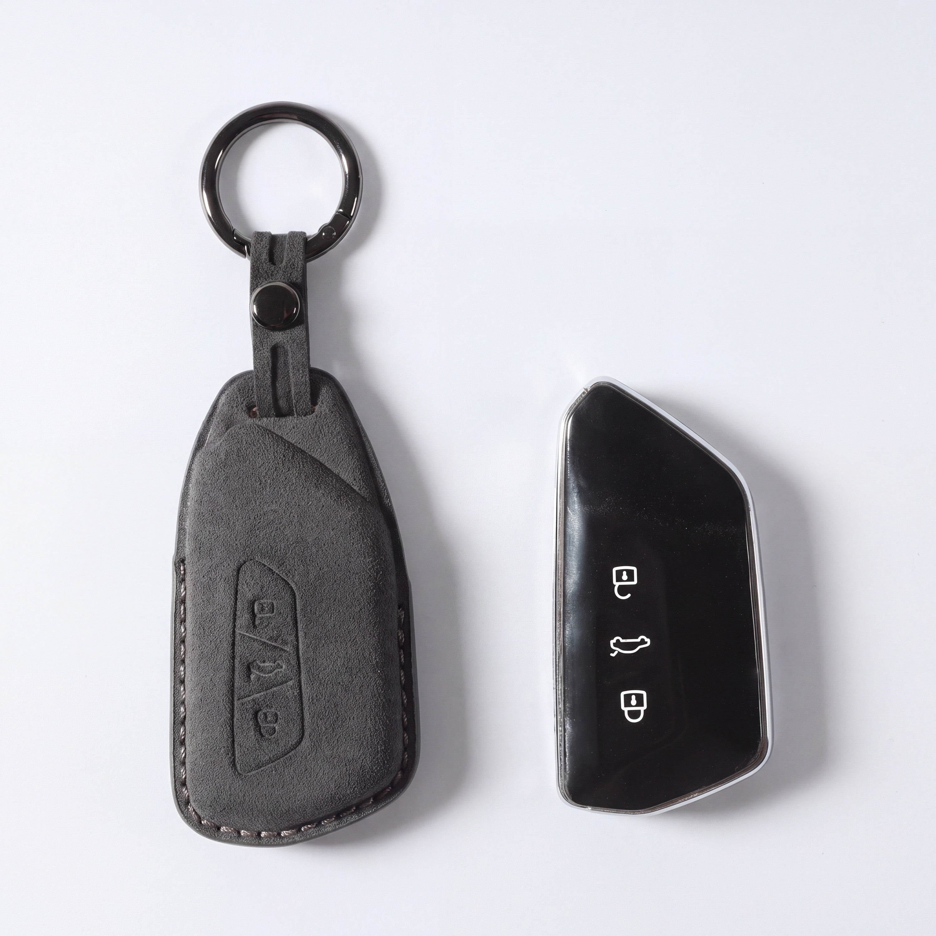 Alcantara Car Key Fob Cover for Volkswagen - Model D with Buckle - Space Grey